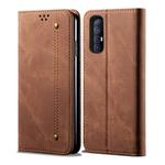 For OPPO Reno 3 Pro Denim Texture Casual Style Horizontal Flip Leather Case with Holder & Card Slots & Wallet(Brown)