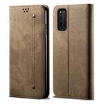 For Vivo IQOO 3 Denim Texture Casual Style Horizontal Flip Leather Case with Holder & Card Slots & Wallet(Khaki)