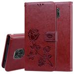 For Xiaomi Redmi Note 9 Pro Rose Embossed Horizontal Flip PU Leather Case with Holder & Card Slots & Wallet(Brown)