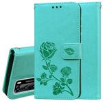 For Huawei P40 Rose Embossed Horizontal Flip PU Leather Case with Holder & Card Slots & Wallet(Green)