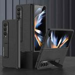 For Samsung Galaxy Z Fold4 GKK Ultra-thin Plain Leather Full Phone Case with Stand(Carbon Fiber Texture)