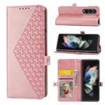 For Samsung Galaxy Z Fold4 Cubic Grid Calf Texture Leather Phone Case(Rose Gold)