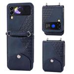 For Samsung Galaxy Z Flip4 Cubic Grid Calf Texture Leather Phone Case(Blue)