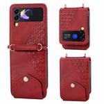 For Samsung Galaxy Z Flip3 5G Cubic Grid Calf Texture Leather Phone Case(Red)