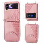 For Samsung Galaxy Z Flip3 5G Cubic Grid Calf Texture Leather Phone Case(Rose Gold)