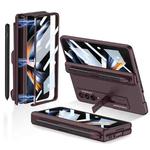 For Samsung Galaxy Z Fold4 GKK Magnetic Hinge Flip Phone Case with Holder & Pen Slot(Wine Red)