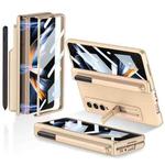 For Samsung Galaxy Z Fold4 GKK Magnetic Hinge Flip Phone Case with Pen Holder & Holder(Champagne Gold)