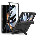 For Samsung Galaxy Z Fold4 GKK Integrated Magnetic Flip Plain Leather Phone Case with Pen Box(Carbon Fiber)