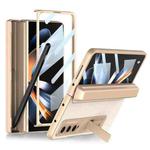 For Samsung Galaxy Z Fold4 GKK Integrated Magnetic Flip Plain Leather Phone Case with Pen Box(Champagne Gold)