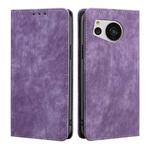 For Sharp Aquos Sense7 RFID Anti-theft Brush Magnetic Leather Phone Case(Purple)