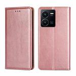 For vivo Y35 4G / Y22 / Y22s Gloss Oil Solid Color Magnetic Leather Phone Case(Rose Gold)