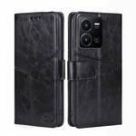 For vivo Y35 4G / Y22 / Y22s Geometric Stitching Leather Phone Case(Black)
