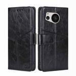 For Sharp Aquos Sense7 Geometric Stitching Leather Phone Case(Black)