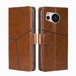 For Sharp Aquos Sense7 Geometric Stitching Leather Phone Case(Light Brown)