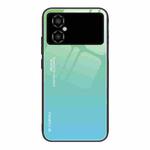 For Xiaomi Poco M4 5G Global Gradient Color Glass Phone Case(Green Cyan)