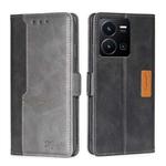 For vivo Y35 4G / Y22 / Y22s Contrast Color Side Buckle Leather Phone Case(Black + Grey)