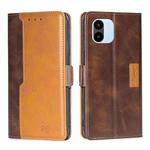 For Xiaomi Redmi A1 Contrast Color Side Buckle Leather Phone Case(Dark Brown + Gold)