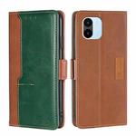 For Xiaomi Redmi A1 Contrast Color Side Buckle Leather Phone Case(Light Brown + Green)
