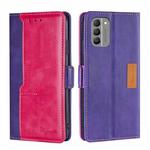 For Nokia G400 Contrast Color Side Buckle Leather Phone Case(Purple + Rose Red)