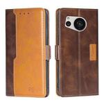 For Sharp Aquos Sense7 Contrast Color Side Buckle Leather Phone Case(Dark Brown + Gold)