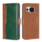 For Sharp Aquos Sense7 Contrast Color Side Buckle Leather Phone Case(Light Brown + Green)