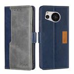 For Sharp Aquos Sense7 Contrast Color Side Buckle Leather Phone Case(Blue + Grey)