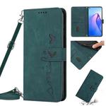 For OPPO Reno8 5G/Reno8 5G Global Skin Feel Heart Pattern Leather Phone Case with Lanyard(Green)
