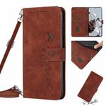 For Xiaomi Redmi Note 11T Pro 5G/Note 11T Pro+ 5G Skin Feel Heart Pattern Leather Phone Case with Lanyard(Brown)