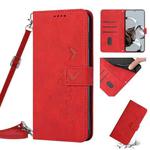 For Xiaomi Poco M4 5G Skin Feel Heart Pattern Leather Phone Case with Lanyard(Red)