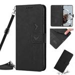 For Xiaomi Poco M4 5G Skin Feel Heart Pattern Leather Phone Case with Lanyard(Black)