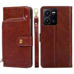 For vivo Y35 4G / Y22 / Y22s Zipper Bag Leather Phone Case(Brown)