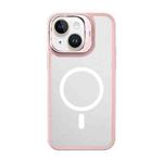 For iPhone 14 Plus Mutural Color Holder Magsafe Phone Case(Pink)