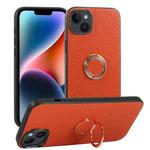 For iPhone 14 Litchi Texture Magnetic Phone Case with Ring Holder(Orange)