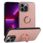 For iPhone 14 Pro Litchi Texture Magnetic Phone Case with Ring Holder(Pink)