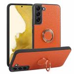 For Samsung Galaxy S22+ 5G Litchi Texture Magnetic Phone Case with Ring Holder(Orange)