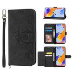 For Xiaomi Redmi Note 11S Skin-feel Flowers Embossed Wallet Leather Phone Case(Black)