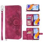 For Xiaomi Redmi Note 11S Skin-feel Flowers Embossed Wallet Leather Phone Case(Wine Red)