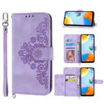 For Xiaomi Redmi 10C Skin-feel Flowers Embossed Wallet Leather Phone Case(Purple)