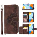 For Xiaomi Redmi 10C Skin-feel Flowers Embossed Wallet Leather Phone Case(Brown)
