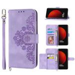 For Xiaomi 12 Ultra Skin-feel Flowers Embossed Wallet Leather Phone Case(Purple)