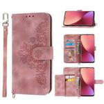 For Xiaomi 12 Pro Skin-feel Flowers Embossed Wallet Leather Phone Case(Pink)