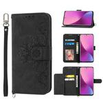 For Xiaomi 12 Lite Skin-feel Flowers Embossed Wallet Leather Phone Case(Black)