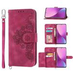 For Xiaomi 12 Lite Skin-feel Flowers Embossed Wallet Leather Phone Case(Wine Red)