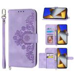 For Xiaomi Poco M4 Pro 4G Skin-feel Flowers Embossed Wallet Leather Phone Case(Purple)