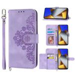 For Xiaomi Poco X4 Pro 5G Skin-feel Flowers Embossed Wallet Leather Phone Case(Purple)