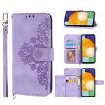 For Xiaomi Mi 11T / 11T Pro Skin-feel Flowers Embossed Wallet Leather Phone Case(Purple)