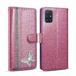 For Samsung Galaxy A71 Glitter Powder Butterfly Leather Phone Case(Purple)