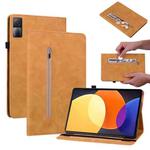 For Xiaomi Redmi Pad 5G Skin Feel Solid Color Zipper Leather Tablet Case(Yellow)