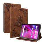 For Lenovo Tab M7 3rd Gen Butterfly Flower Embossed Leather Tablet Case(Brown)
