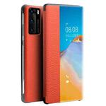 For Huawei P40 Pro QIALINO Litchi Texture Side Window View Leather Phone Case(Orange)